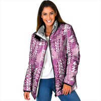Magenta Hawaii Tapa Pattern Padded Jacket With Heliconia Vintage Style