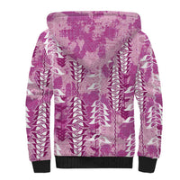 Magenta Hawaii Tapa Pattern Sherpa Hoodie With Heliconia Vintage Style