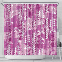 Magenta Hawaii Tapa Pattern Shower Curtain With Heliconia Vintage Style
