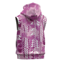 Magenta Hawaii Tapa Pattern Sleeveless Hoodie With Heliconia Vintage Style