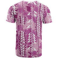 Magenta Hawaii Tapa Pattern T Shirt With Heliconia Vintage Style