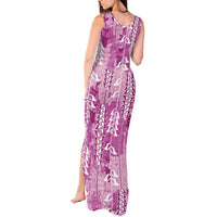Magenta Hawaii Tapa Pattern Tank Maxi Dress With Heliconia Vintage Style