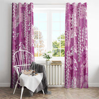 Magenta Hawaii Tapa Pattern Window Curtain With Heliconia Vintage Style
