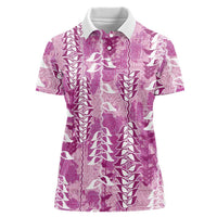 Magenta Hawaii Tapa Pattern Women Polo Shirt With Heliconia Vintage Style