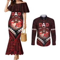 Personalised Tonga Happy Father's Day Couples Matching Mermaid Dress and Long Sleeve Button Shirt Ofa Lahi Atu Dad Polynesian Tribal LT05 Red - Polynesian Pride