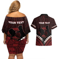Personalised Tonga Happy Father's Day Couples Matching Off Shoulder Short Dress and Hawaiian Shirt Ofa Lahi Atu Dad Polynesian Tribal LT05 - Polynesian Pride