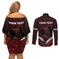 Personalised Tonga Happy Father's Day Couples Matching Off Shoulder Short Dress and Long Sleeve Button Shirt Ofa Lahi Atu Dad Polynesian Tribal LT05 - Polynesian Pride