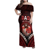 Personalised Tonga Happy Father's Day Family Matching Off Shoulder Maxi Dress and Hawaiian Shirt Ofa Lahi Atu Dad Polynesian Tribal LT05 Mom's Dress Red - Polynesian Pride