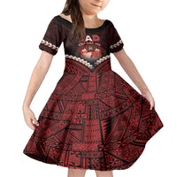 Personalised Tonga Happy Father's Day Family Matching Puletasi and Hawaiian Shirt Ofa Lahi Atu Dad Polynesian Tribal LT05 Daughter's Dress Red - Polynesian Pride