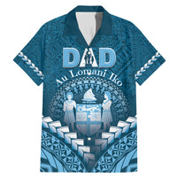 Personalised Fiji Happy Father's Day Family Matching Mermaid Dress and Hawaiian Shirt Au Lomani Iko Dad Polynesian Tribal LT05 Dad's Shirt - Short Sleeve Blue - Polynesian Pride