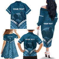 Personalised Fiji Happy Father's Day Family Matching Off The Shoulder Long Sleeve Dress and Hawaiian Shirt Au Lomani Iko Dad Polynesian Tribal LT05 - Polynesian Pride