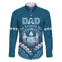 Personalised Fiji Happy Father's Day Family Matching Puletasi and Hawaiian Shirt Au Lomani Iko Dad Polynesian Tribal LT05 Dad's Shirt - Long Sleeve Blue - Polynesian Pride