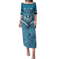 Personalised Fiji Happy Father's Day Family Matching Puletasi and Hawaiian Shirt Au Lomani Iko Dad Polynesian Tribal LT05 Mom's Dress Blue - Polynesian Pride