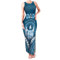 Personalised Fiji Happy Father's Day Family Matching Tank Maxi Dress and Hawaiian Shirt Au Lomani Iko Dad Polynesian Tribal LT05 Mom's Dress Blue - Polynesian Pride