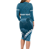 Personalised Fiji Happy Father's Day Long Sleeve Bodycon Dress Au Lomani Iko Dad Polynesian Tribal LT05 - Polynesian Pride