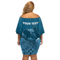 Personalised Fiji Happy Father's Day Off Shoulder Short Dress Au Lomani Iko Dad Polynesian Tribal LT05 - Polynesian Pride