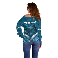 Personalised Fiji Happy Father's Day Off Shoulder Sweater Au Lomani Iko Dad Polynesian Tribal