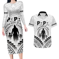 Personalised New Zealand Happy Father's Day Couples Matching Long Sleeve Bodycon Dress and Hawaiian Shirt Aroha Ahau Ki A Koe Papa Polynesian Tribal LT05 White - Polynesian Pride