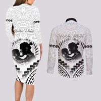 Personalised New Zealand Happy Father's Day Couples Matching Long Sleeve Bodycon Dress and Long Sleeve Button Shirt Aroha Ahau Ki A Koe Papa Polynesian Tribal LT05 - Polynesian Pride