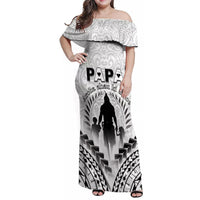 Personalised New Zealand Happy Father's Day Family Matching Off Shoulder Maxi Dress and Hawaiian Shirt Aroha Ahau Ki A Koe Papa Polynesian Tribal LT05 Mom's Dress White - Polynesian Pride