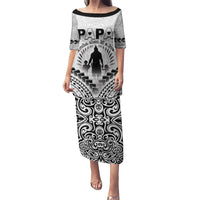 Personalised New Zealand Happy Father's Day Puletasi Aroha Ahau Ki A Koe Papa Polynesian Tribal LT05 Long Dress White - Polynesian Pride