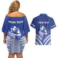 Personalised Samoa Happy Father's Day Couples Matching Off Shoulder Short Dress and Hawaiian Shirt Ou Te Alofa Ia Te Oe Tama Dad Polynesian Tribal LT05 - Polynesian Pride