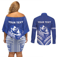 Personalised Samoa Happy Father's Day Couples Matching Off Shoulder Short Dress and Long Sleeve Button Shirt Ou Te Alofa Ia Te Oe Tama Dad Polynesian Tribal LT05 - Polynesian Pride