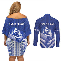 Personalised Samoa Happy Father's Day Couples Matching Off Shoulder Short Dress and Long Sleeve Button Shirt Ou Te Alofa Ia Te Oe Tama Dad Polynesian Tribal