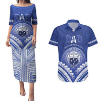 Personalised Samoa Happy Father's Day Couples Matching Puletasi and Hawaiian Shirt Ou Te Alofa Ia Te Oe Tama Dad Polynesian Tribal LT05 Blue - Polynesian Pride