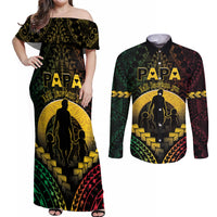 Personalised Vanuatu Happy Father's Day Couples Matching Off Shoulder Maxi Dress and Long Sleeve Button Shirt Mi Lavem Yu Papa Polynesian Tribal