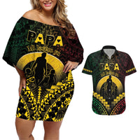 Personalised Vanuatu Happy Father's Day Couples Matching Off Shoulder Short Dress and Hawaiian Shirt Mi Lavem Yu Papa Polynesian Tribal LT05 Reggae - Polynesian Pride