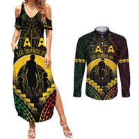 Personalised Vanuatu Happy Father's Day Couples Matching Summer Maxi Dress and Long Sleeve Button Shirt Mi Lavem Yu Papa Polynesian Tribal LT05 Reggae - Polynesian Pride