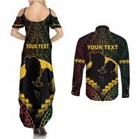 Personalised Vanuatu Happy Father's Day Couples Matching Summer Maxi Dress and Long Sleeve Button Shirt Mi Lavem Yu Papa Polynesian Tribal LT05 - Polynesian Pride