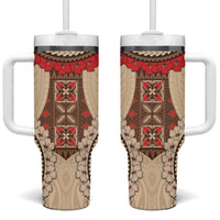 Samoa Language Week Tumbler With Handle Samoan Motif With Red Hibiscus