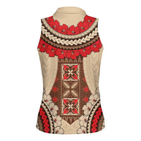 Samoa Language Week Women Sleeveless Polo Shirt Samoan Motif With Red Hibiscus