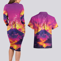 Hawaii Kilauea Volcano Couples Matching Long Sleeve Bodycon Dress and Hawaiian Shirt There Is Pele Goddess Of The Volcano LT05 - Polynesian Pride