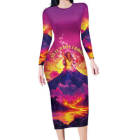 Hawaii Kilauea Volcano Family Matching Long Sleeve Bodycon Dress and Hawaiian Shirt There Is Pele Goddess Of The Volcano LT05 Mom's Dress Purple - Polynesian Pride