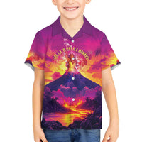 Hawaii Kilauea Volcano Family Matching Off The Shoulder Long Sleeve Dress and Hawaiian Shirt There Is Pele Goddess Of The Volcano LT05 Son's Shirt Purple - Polynesian Pride