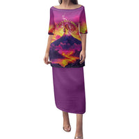 Hawaii Kilauea Volcano Family Matching Puletasi and Hawaiian Shirt There Is Pele Goddess Of The Volcano LT05 Mom's Dress Purple - Polynesian Pride