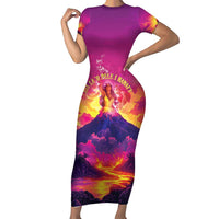 Hawaii Kilauea Volcano Family Matching Short Sleeve Bodycon Dress and Hawaiian Shirt There Is Pele Goddess Of The Volcano LT05 Mom's Dress Purple - Polynesian Pride
