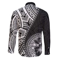 Hibiscus With Black Austronesian Tattoo Pattern Family Matching Off The Shoulder Long Sleeve Dress and Hawaiian Shirt - Polynesian Pride