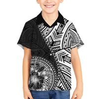 Hibiscus With Black Austronesian Tattoo Pattern Family Matching Off The Shoulder Long Sleeve Dress and Hawaiian Shirt - Polynesian Pride