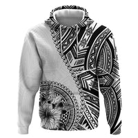 Hibiscus With White Austronesian Tattoo Pattern Hoodie LT05 Pullover Hoodie White - Polynesian Pride