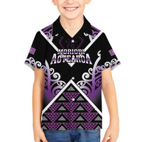 Personalised Aotearoa Moriori Family Matching Long Sleeve Bodycon Dress and Hawaiian Shirt Maori Pattern New Zealand LT05 Son's Shirt Purple - Polynesian Pride