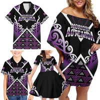Personalised Aotearoa Moriori Family Matching Off Shoulder Short Dress and Hawaiian Shirt Maori Pattern New Zealand LT05 - Polynesian Pride