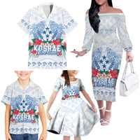 Happy Kosrae Liberation Day Family Matching Off The Shoulder Long Sleeve Dress and Hawaiian Shirt Polynesian Shark Turtle Motif LT05 - Polynesian Pride