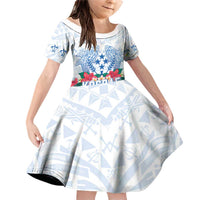 Happy Kosrae Liberation Day Family Matching Off Shoulder Short Dress and Hawaiian Shirt Polynesian Shark Turtle Motif LT05 Daughter's Dress White - Polynesian Pride
