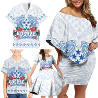 Happy Kosrae Liberation Day Family Matching Off Shoulder Short Dress and Hawaiian Shirt Polynesian Shark Turtle Motif LT05 - Polynesian Pride