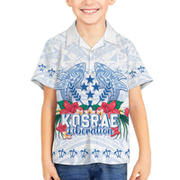 Happy Kosrae Liberation Day Family Matching Off Shoulder Short Dress and Hawaiian Shirt Polynesian Shark Turtle Motif LT05 Son's Shirt White - Polynesian Pride