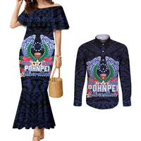 Happy Pohnpei Liberation Day Couples Matching Mermaid Dress and Long Sleeve Button Shirt Polynesian Shark Turtle Motif